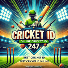 an advertisement for cricket id 247 with a cricket player holding a bat