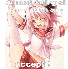 a picture of a girl with pink hair and a caption that says accepti