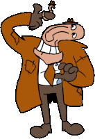 a cartoon of a man wearing a brown coat and a hat