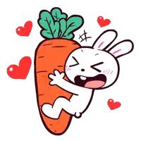 a cartoon bunny is hugging a carrot with hearts around it