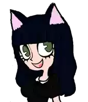 a cartoon girl with black hair and cat ears is smiling