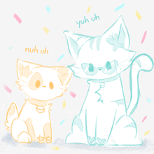 a drawing of two cats with the words " nuh uh " on the bottom right