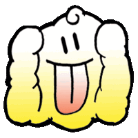 a cartoon drawing of a cloud with a smiley face sticking its tongue out