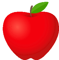 a red apple with a green leaf on it on a white background