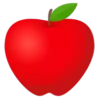 a red apple with a green leaf on it on a white background