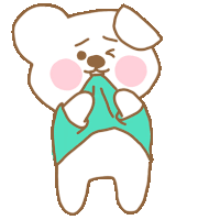 a cartoon drawing of a white teddy bear wearing a green shirt