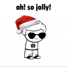 a cartoon character is wearing a santa hat and sunglasses and says ah so jolly