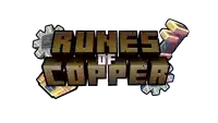 a logo for a game called runes of copper with gears