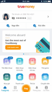 a screenshot of a true money app on a cell phone