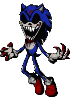 a cartoon drawing of a scary sonic the hedgehog with blood on his face