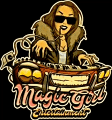 a cartoon of a woman playing a keyboard with the words magic girl entertainment below