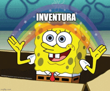 a picture of spongebob with the words inventura written on it