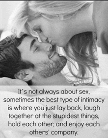 a black and white photo of a man and woman kissing with a quote about sex