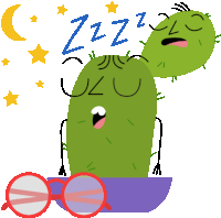 a cartoon illustration of a sleeping cactus with glasses