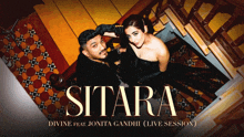 a poster for sitara featuring a man and a woman on stairs