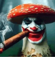 a clown mushroom is smoking a cigar .