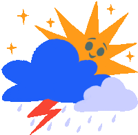 a cartoon drawing of a cloud with a lightning bolt and rain drops