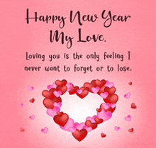 a pink background with a heart made of hearts and the words happy new year my love