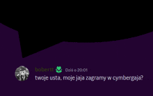 a purple background with a skeleton in a hat and the words " twoje usta moje jaja zagramy w cymbergaja "