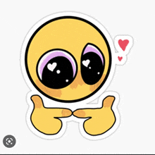 a yellow smiley face with big eyes and a heart in its mouth