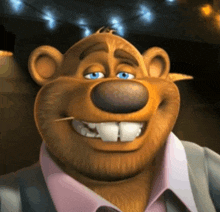 a cartoon bear with a toothpick in his mouth