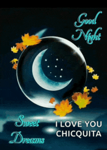 a good night greeting card with a crescent moon