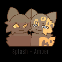 a pixel art drawing of two cats with the words splash + amber below them