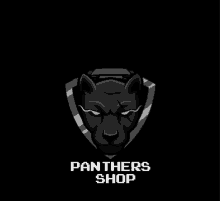 a logo for panthers shop with a black panther in a shield