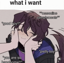 a cartoon of a boy with the words " what i want " on the top