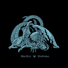 a marilyn medrano logo with a blue dragon