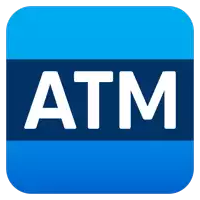 a blue square with the word atm in white