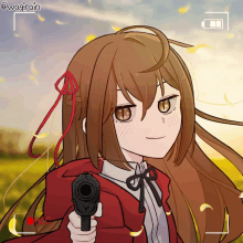 a drawing of a girl holding a gun with a red rec button