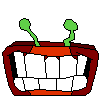 a pixel art drawing of a monster 's teeth with green antennas coming out of them .