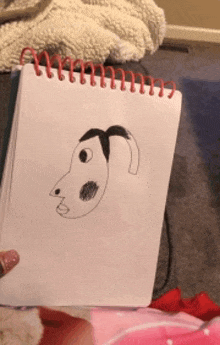 a drawing of a dog 's face on a notebook