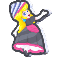 a cartoon of princess peach wearing a striped dress