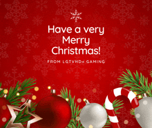 a red background with christmas decorations and the words have a very merry christmas