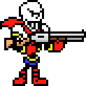 papyrus is holding a gun in a pixel art .