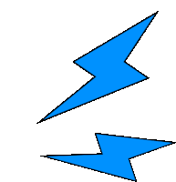 two blue lightning bolts on a white background with a black outline