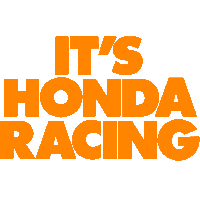 an orange sign that says it 's honda racing on a white background