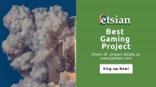 an advertisement for the jetsian best gaming project shows a rocket launching