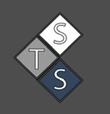 three squares with the letters ts and s on them on a dark background .