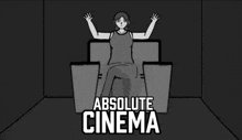 a cartoon of a woman sitting in a chair with the words absolute cinema written above her