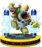 a statue of bowser is surrounded by blue and red tubes