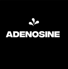 the adenosine logo is white on a black background .