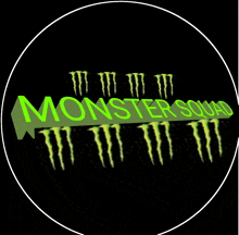 a monster squad logo with green monsters on it