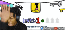 a man wearing headphones playing impossible quiz 2