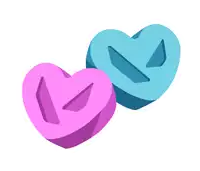 a pink heart and a blue heart with the letter a on them