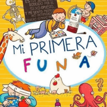 a book called mi primera funa shows a boy laying on the ground reading a book