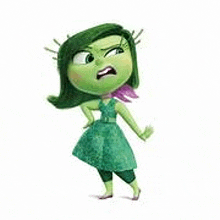 disgust from inside out is a green cartoon character with green hair and a green dress .