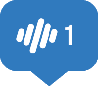 a blue speech bubble with white lines and the number 1